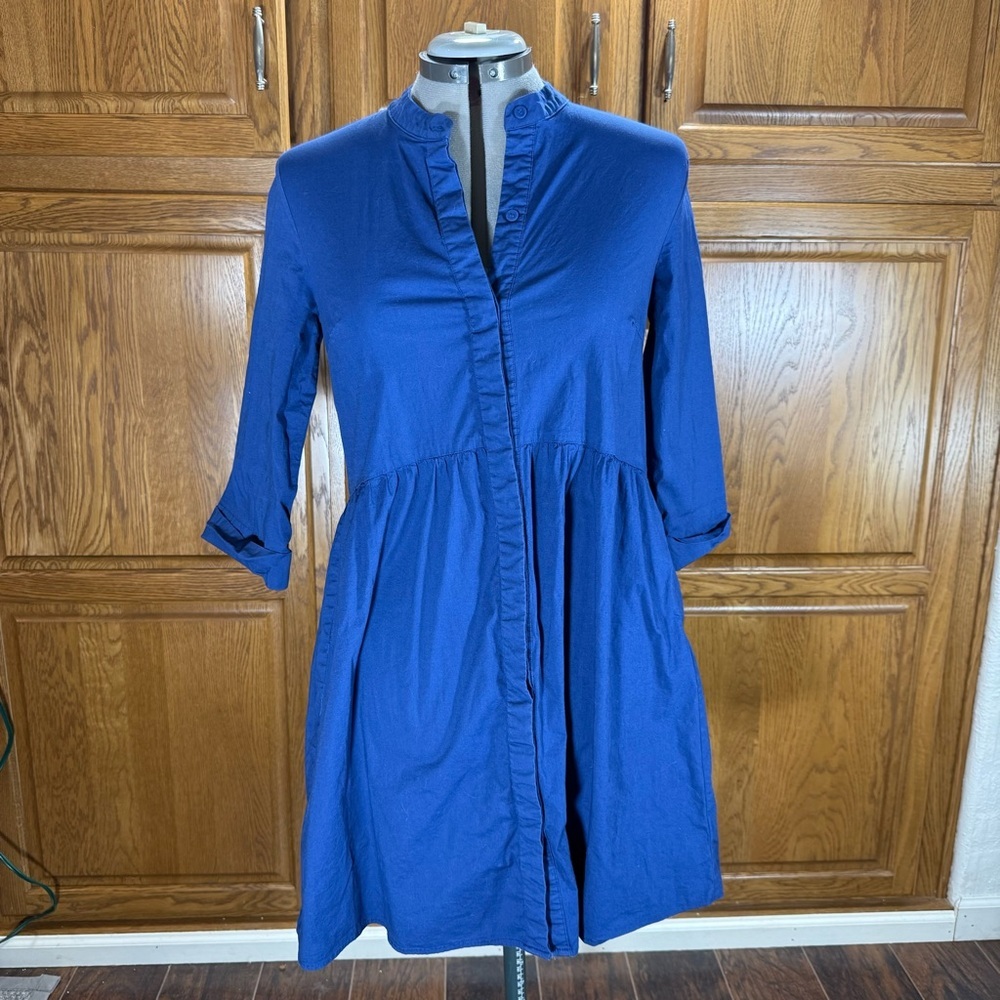 Tuckernuck Blue Cotton Shirt Dress‎ | Button Front | 3/4 Sleeves | Women’s Large